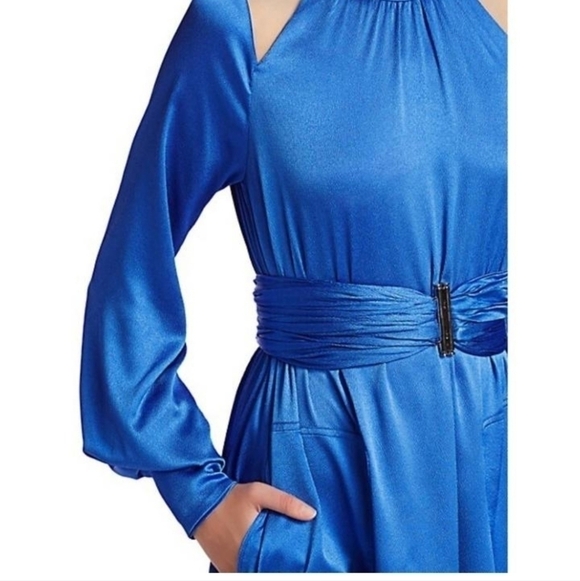 New Alexis Calypsa Satin Long-Sleeve Flare Azure Blue Dress NWT Size M (4- 6 US) - Picture 7 of 16